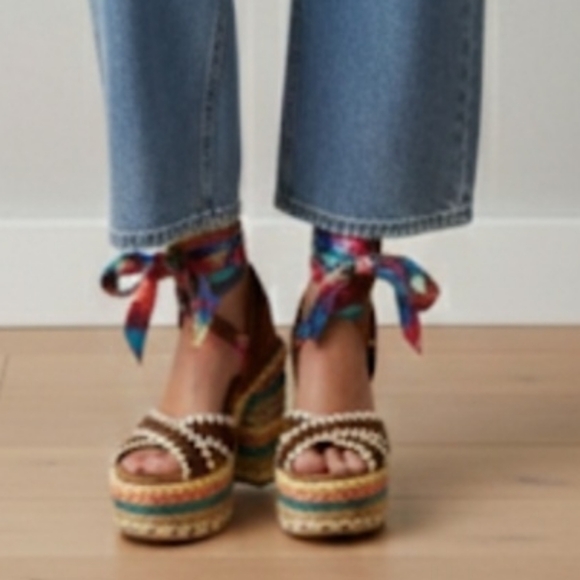 NWOB Kurt Geiger Multicolor Platform Sandals with Brown Accents European Size 39 - Picture 2 of 11